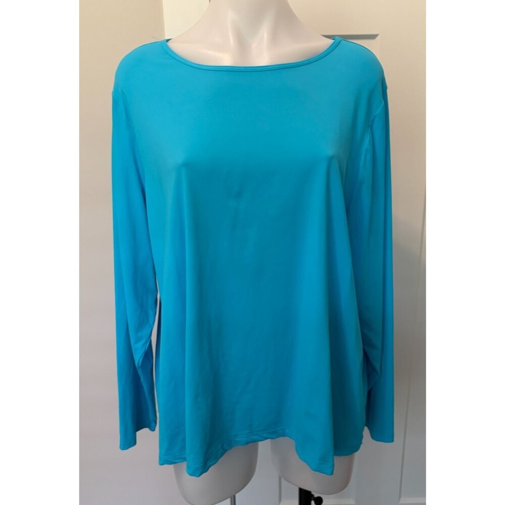 LANDS END Women Swim Shirt RASH GUARD Long Sleeve BLUE  2X 20W-22W